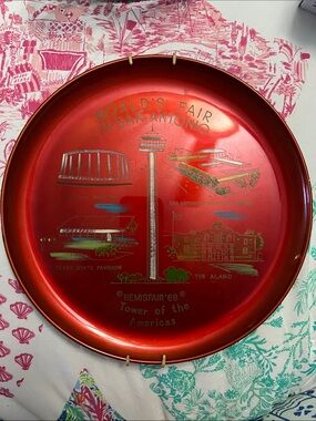 Hemisfair ‘68 World's Fair San Antonio Decorative Red Metal Tray